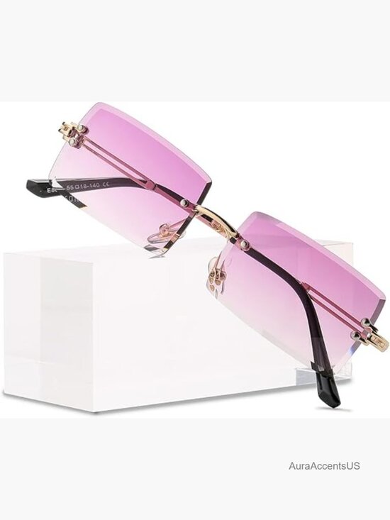 Rimless Rectangle Sunglasses Trendy Square Y2K Retro Frameless Eyewear main image 4